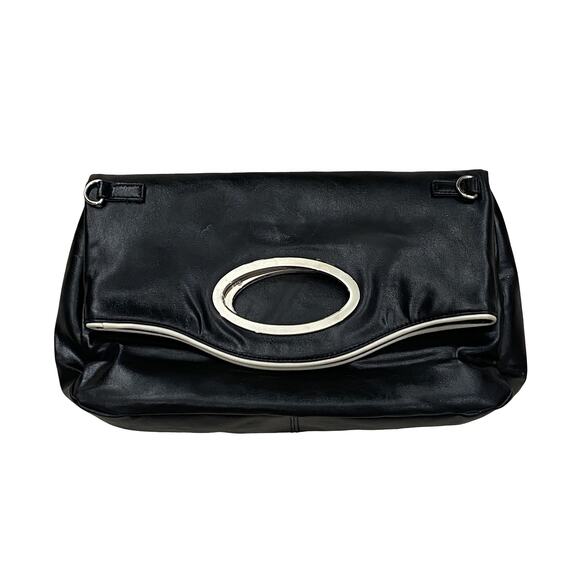 Barneys New York Handbags - Barneys New York Black Leather Fold-Over Clutch / Shoulder Bag (Missing Strap)